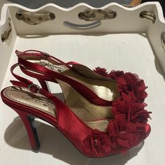 Nwt Bp Platinum Exclusive To Nordstrom Brand Beautiful Red Satin Slingback Heels Sz 7.5 Toile Flowers W/ Rhinestones, Even The Clasp Has Rhinestone!!! See Pictures For Additional Details. See All My Listings For Other Size 7, 7.5, 8 Shoes! Pet And Smoke Free Home. Red Open Toe Slingback Pumps For Evening, Quince Heels Red, Quince Shoes Red, Red High Heel Slingback Pumps For Formal Occasions, Red Slingback Heels For Party, Red Slingback Heels For Evening, Red Slingback Heels For Formal Occasions, Red Open Toe Heels For Prom, Red Synthetic Slingback Pumps For Evening