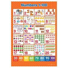 the numbers 1 - 100 poster is shown with an image of different animals and numbers