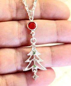 Christmas Necklaces, Christmas Tree Necklace, Whimsical Christmas Trees, Christmas Tree Charm, Crystal Christmas Tree, Crystal Christmas, Silver Christmas Tree, Christmas Necklace, White Crystals