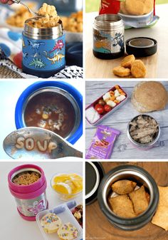 four different pictures with food in them including cookies, soup and crackers on the table