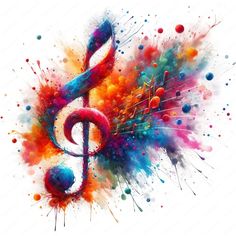 colorful music notes with splashes and splatters