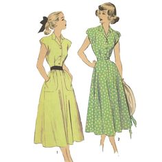 Vintage 1940's Sewing Pattern Tea Dress With Pockets & - Etsy Serbia 1950s Sewing Patterns, 1940s Dresses, Couture Vintage, Vestidos Vintage, 1940s Fashion, Sewing Notions, Dress With Pockets, Tea Dress, Vintage Sewing Patterns