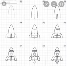 the instructions for how to draw a rocket ship in pencil and paper with pictures on it