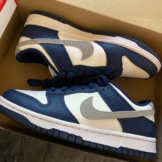 Women’s Size 8 | Men’s / Kids Size 6.5 Love These But They’re Too Big! :( Only Worn Once And In Perfect Condition With The Smallest Amount Of Creasing And Could Easily Be Ironed Out (Shown In Pictures) They Go For $265 On Goat Send Me Offers! Nike Dunk Low Navy Blue, Navy Blue Dunks, Nike Stuff, Navy Blue Shoes, 2024 Christmas, Blue Nike, Midnight Navy, Nike Dunk Low, Dream Shoes