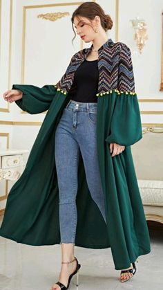 Jeans Design Ideas, Geo Embroidery, Shrug Outfit, Shrug For Dresses, Open Abaya, Stylish Short Dresses, Afghan Clothes