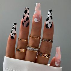 Unghie Sfumate, Fake Nails Designs, Cow Nails, Long Press On Nails, Colorful Nails, Makijaż Smokey Eye