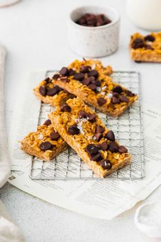 chocolate chip granola bars on a cooling rack