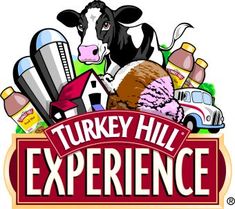 the logo for turkey hill experience, which includes an image of a cow and farm equipment