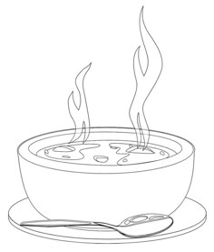 a bowl of soup on a plate with spoon