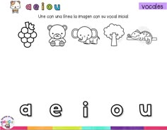 an english language worksheet for children with pictures of animals and fruits on it