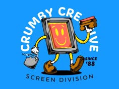 a cartoon character holding a cell phone with the words'screen division'on it