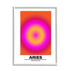 an orange and pink poster with the word aris in black on it, against a white background