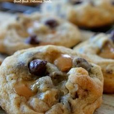 chocolate chip cookies are sitting on a table