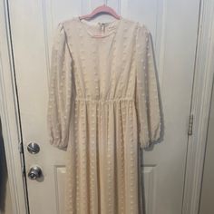 Nwt Roolee Long Sleeve Cream Dress; Fully Lined Dress, Sleeves Not Lined; Elastic Waist With Back Invisible Zipper Modest Beige Long Sleeve Dress, Cream Long Sleeve Maxi Dress For Brunch, Cream Long Sleeve Daywear Dress, Modest Cream Maxi Dress For Brunch, Casual Long Sleeve Lined Midi Dress, Dress Sleeves, Cream Dress, Invisible Zipper, Colorful Dresses