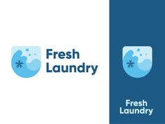 the logo for fresh laundry is shown in blue and white, with an image of a dish