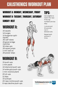 a workout plan with the words calisthenics workout plan