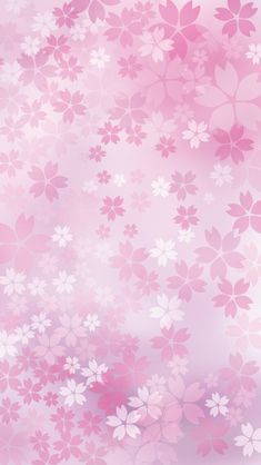 a pink and white flower background with lots of flowers on the bottom half of it