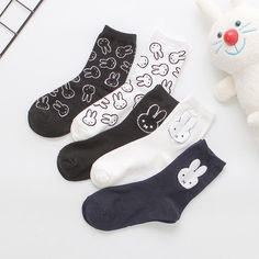 💗These kawaii cartoon anime rabbit socks are made of cotton, which is comfortable and breathable. Can be matched with sneakers, skirts, jeans, etc. 💗Middle tube socks💗Size :ones-size, 220~255mm Cute Black Cotton Socks, Casual White School Socks, Casual School Socks For Spring, Casual Socks For School In Spring, Cute White School Socks, Cute Cotton Socks, Anime Rabbit, Anime Socks, Paws Socks