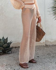 Sayulita Dreaming Crochet Drawstring Pants - Natural Oshnow Crochet Drawstring, Beachy Vibes, Party Dresses Online, Short Sleeve Shirt Women, Mini Shirt Dress, Knit Crop, Open Knit, Drawstring Pants, Drawstring Waistband