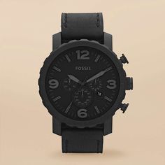 FOSSIL® Watch Collections Gage & Nate:Men Nate Stainless Steel and Leather Watch – Black JR1354 Fossil Watches For Men, Swiss Army Watches, Black Leather Watch, Mens Watches Leather, Mens Fashion Style, Vintage Watches For Men, Fossil Watch, Fossil Watches, Watches For Women