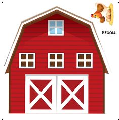 a red barn with two doors and an eagle above it is cut out from the paper