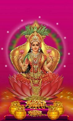 the hindu god sitting on top of a lotus flower in front of a pink background