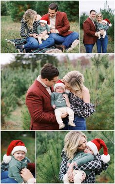 a collage of photos shows a man and woman holding a baby in their arms