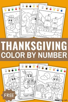 thanksgiving color by number worksheet for kids to print and color with the words, thanksgiving