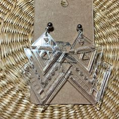 Laser Cut And Etched Clear Acrylic Triangle Geometric Earrings With Silver Tone Studs. Bundle Two Or More To Save. Geometric Earrings, Earrings Color, Clear Acrylic, Laser Cut, Silver Tone, Jewelry Earrings, Women Jewelry, Silver, Women Shopping