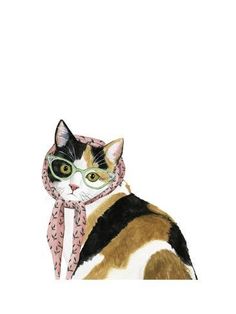 a painting of a cat wearing glasses and a scarf