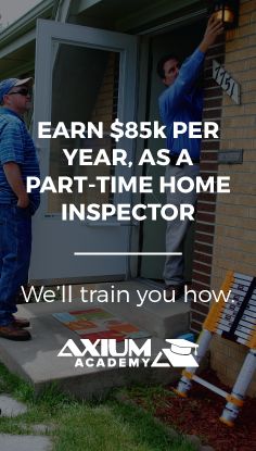 two men are painting the side of a house that says earn $ 85k per year as a part - time home inspectors