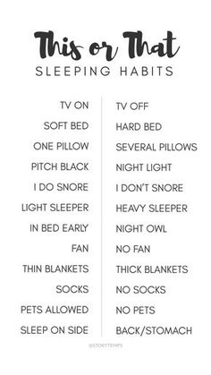 this or that sleeping habit chart