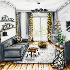 this is a drawing of a living room