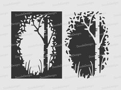 two silhouettes of trees in the woods