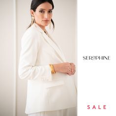 Empowering and feminine in turn, Seraphine's single-breasted tuxedo blazer in white is a beautiful bridal option for the wedding breakfast, after party or ceremony itself. Luxury Spring Wedding Suits, Elegant Semi-formal Spring Tuxedo, Elegant Spring Semi-formal Tuxedo, Chic White Formal Blazer, Elegant Wedding Blazer, Elegant Tailored Blazer For Wedding, Timeless Fitted Blazer For Weddings, Timeless Fitted Wedding Blazer, Spring Wedding Elegant Blazer