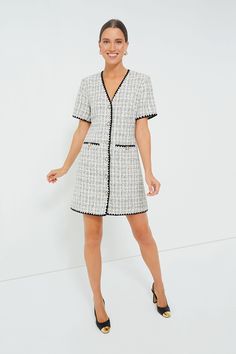 White Tweed Josephine Dress Classic Style Petite Women, Chanel Suits For Women Classy, Formal Business Attire Women Dresses, White Tweed Dress Outfit, White Suit Dress For Women, Work Appropriate Dresses, Business Professional Dresses For Women, Young Professional Dresses, 1960s Fashion Women Classy