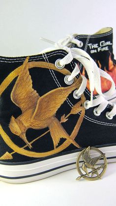 Custom HandPainted Hunger Games Converse All Star by customchucks, $95.00 Cool Converse, Cute Converse, All Stars Converse, Converse Sneakers, Converse All Star, Custom Hand Painted, Converse Shoes, Painted Shoes, Custom Shoes