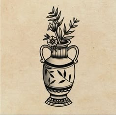 a drawing of a vase with flowers in it