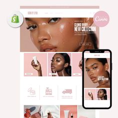 an image of a website page with cosmetics products on the screen and in the background