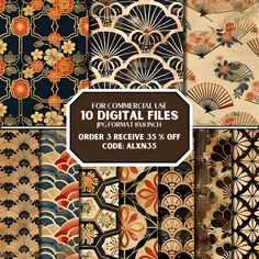 10 digital files for commercial use in the style of art deco, japanese fans and fan designs