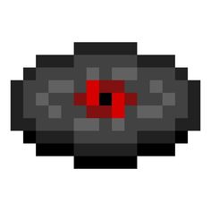 an image of a pixellated object with red and black squares on the bottom half