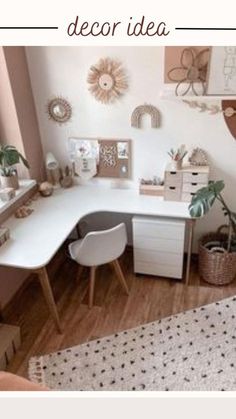 a white desk and chair in a room