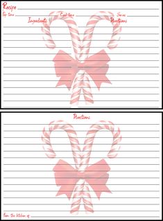 two candy canes on lined paper with red bows