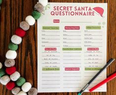 the secret santa questionnaire is laid out on a table