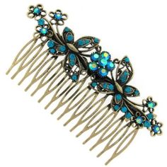 Antique Blue Topaz Crystal Butterfly Hair Comb Slide - Free Gift Pouch / Box ... Butterfly Hair Comb, Blue Topaz Crystal, Hair Comb Clips, Topaz Crystal, Butterfly Wedding, Crystal Butterfly, Antique Blue, Purple Crystal, Butterfly Hair