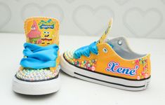 How adorable are these Spongebob inspired converse! The perfect shoe to complete the look! Please leave your name needed in the notebox during checkout Visit the tutu section or search bar for the matching outfit! If you are unsure of sizing please scroll to the last photos for our size charts, or visit our size charts here--> https://pinktoesnhairbows.com/pages/size-chart All sales are FINAL, Ship dates can be found directly on the listing, please view our policies in detail here---> https://pinktoesnhairbows.com/pages/policies-terms-conditions Shark Shoes, Overalls Boys, Tutu Dress Costumes, Bling Converse, Girls Overalls, Girls Converse, Matching Outfit, Birthday Tutu, Search Bar