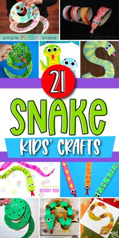 snake crafts for kids with the title 21 snake kids's crafts on top and below