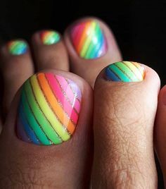 Rainbow Toe Nails, Teen Nail Art, Toe Nail Design, Pretty Toe Nails, Cute Toe Nails, Summer Toe Nails, Pedicure Designs, Toe Nail Designs, Rainbow Nails