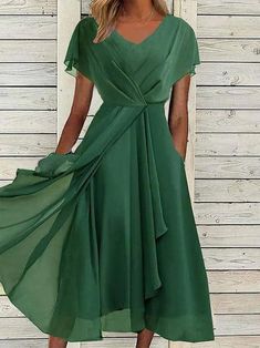 Guest Dress, Midi Short Sleeve Dress, Green Midi Dress