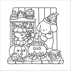 Cozy Coloring Pages Halloween, Bobby Goods Halloween Coloring Page, Coco Wyo Halloween Coloring Pages, Digital Colouring Pages, Cozy Halloween Coloring Pages, Cozy Girl Coloring Page, Cozy Friends Coloring Book Pages, Fuzzy Friends Coloring Pages, Halloween Cute Coloring Pages